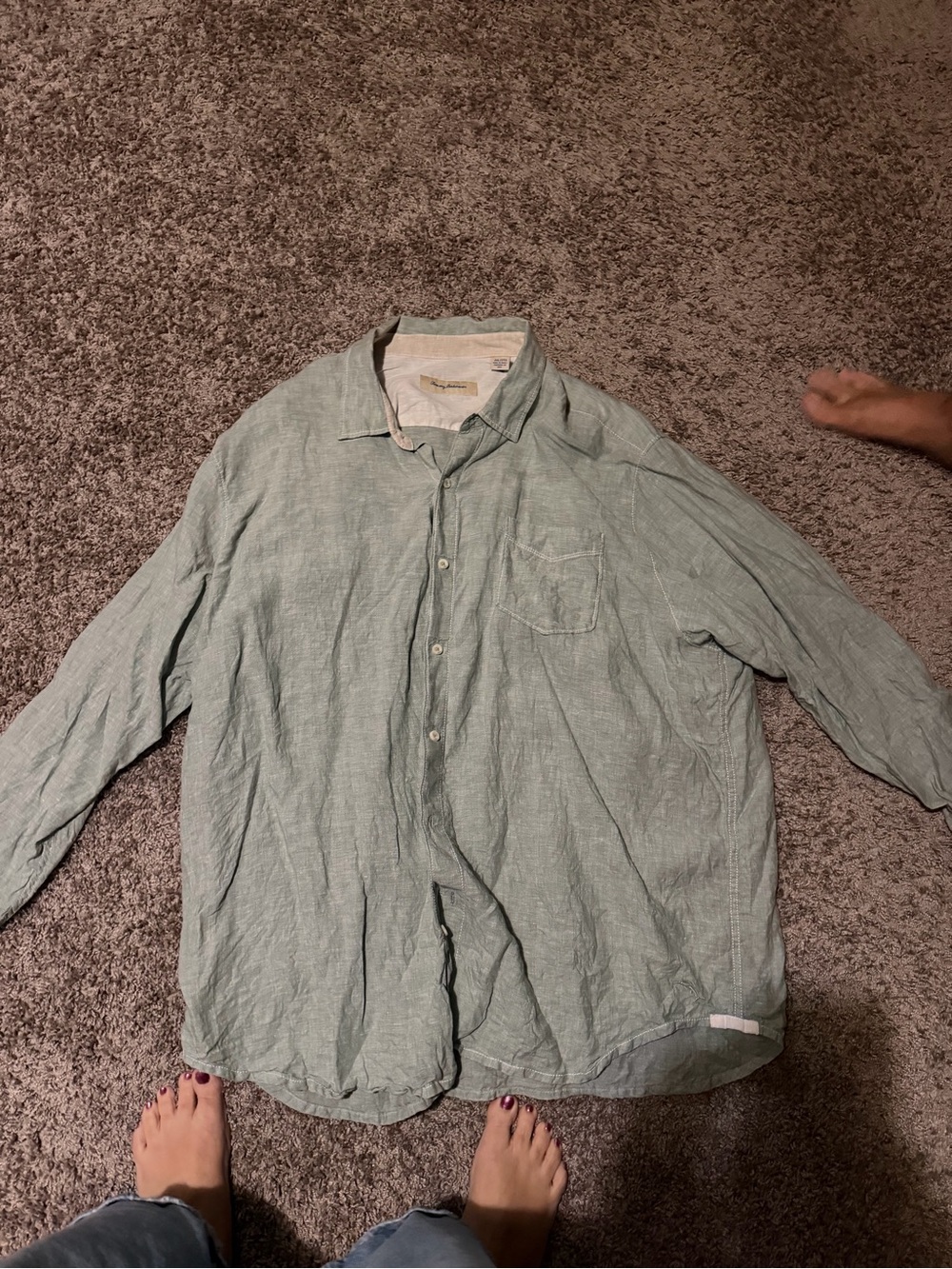 Tommy Bahama Pale Green Linen Button-Down Shirt